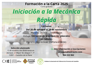Curso de Iniciación a la Mecánica Rápida en colaboración con ASTRAUTO (Asociación de Talleres de la Provincia de Castellón)